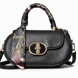 Elegant Black and Gold Women's Bag WITH Twilly Scarf